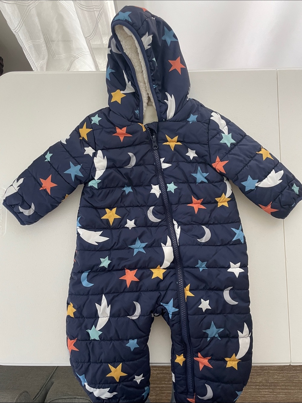 Navy Star & Moon Hooded Puffer One-Piece
